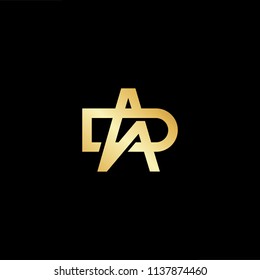 Outstanding professional elegant trendy awesome artistic black and gold color DA AD initial based Alphabet icon logo.