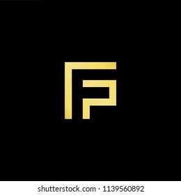 Outstanding professional elegant trendy awesome artistic black and gold color FP PF initial based Alphabet icon logo.