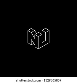 Outstanding professional elegant trendy awesome artistic black and white color NU UN initial based Alphabet icon logo.