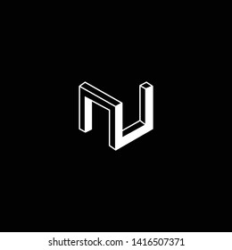 Outstanding professional elegant trendy awesome artistic black and white color N NN NU UN initial based Alphabet icon logo.