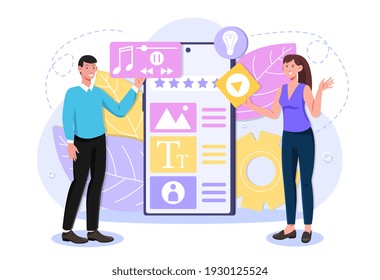 Outstanding quality management concept. Blogger. Creative writing. Copy writer. Flat abstract metaphor outline vector illustration concept on isolated white background. website, web page, ui template