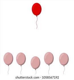 outstanding red balloon in air concept on pastel balloon background for copy space. minimal concept.