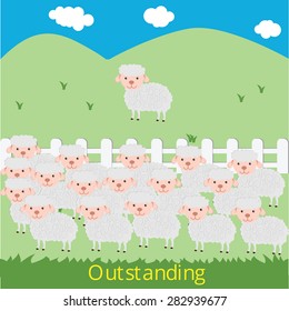 Outstanding sheep go out of the group to freedom ,Vector