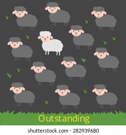Outstanding sheep go out of the group to freedom ,Vector
