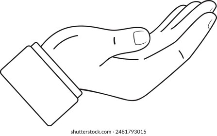 Outstretched, extended hand gesture icon, symbol of receiving, outline style.