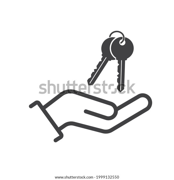 An\
outstretched hand and falling keys, icon,\
vector.