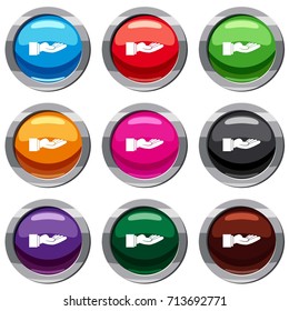 Outstretched hand gesture set icon isolated on white. 9 icon collection vector illustration