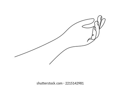 Ilustración de mano con una línea continua. Concepto de solicitud, invitación, ayuda.