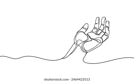 Outstretched hand or palm. One line drawing vector illustration.