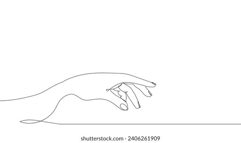 Outstretched hand. Style One continuous line drawing. Symbol, banner, background, logo, for printing. Vector
