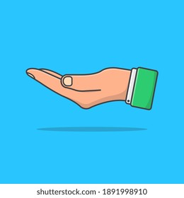 Outstretched Hand Vector Icon Illustration. Gesture Hand Palm Up To Showcase Object Flat Icon