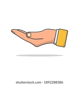 Outstretched Hand Vector Icon Illustration. Gesture Hand Palm Up To Showcase Object Flat Icon
