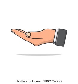 Illustration des ausgestreckten Handvektorbildes. Gesture Hand Palm Up to Shocase Objektflachsymbol