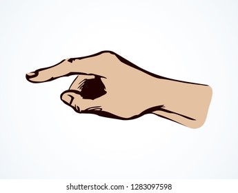 Outstretched handbreadth forearm on white backdrop. Freehand outline black ink drawn want logo pictogram emblem sketchy in retro art doodle cartoon style pen on paper space for text. Closeup side view