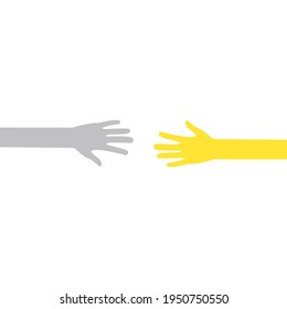 Outstretched hands icon. Colorful arms outline. Help and teamwork concept in trendy colors. Voluntary, charity, donation symbol. Vector illustration isolated on white. 