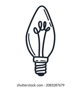 Bombilla de luz estirada aislada objeto doodle. Matraz de cono de vidrio simple, ilustración vectorial