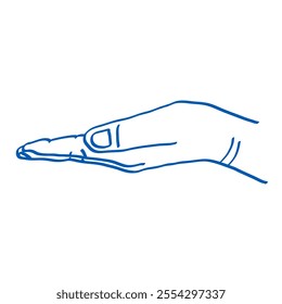 Outstretched open palm. Holding something in his hands. Contour vector gesture sketch illustration