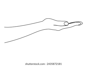 Outstretched palm. One line drawing vector illustration.