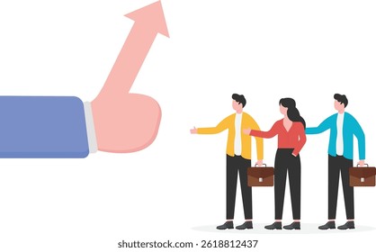 The outstretched thumb turns into an upward arrow,

