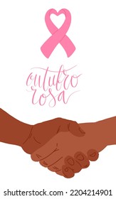 Outubro Rosa - Oktober Rosa in portugiesischer Sprache. Brasilianische Breast Cancer Awareness Kampagne Web-Banner. Handgeschriebener Schriftvektor.