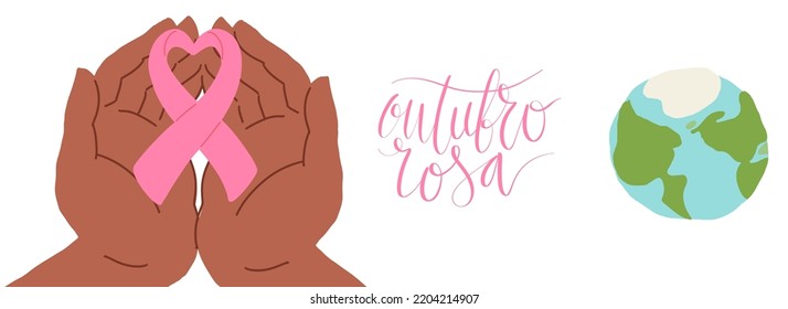 Outubro Rosa - Oktober Rosa in portugiesischer Sprache. Brasilianische Breast Cancer Awareness Kampagne Web-Banner. Handgeschriebener Schriftvektor.