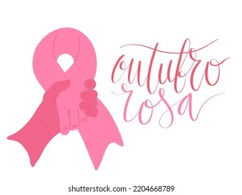 Outubro Rosa - Oktober Rosa in portugiesischer Sprache. Brasilianische Breast Cancer Awareness Kampagne Web-Banner. Handgeschriebener Schriftvektor.