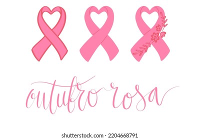 Outubro Rosa - Oktober Rosa in portugiesischer Sprache. Brasilianische Breast Cancer Awareness Kampagne Web-Banner. Handgeschriebener Schriftvektor.