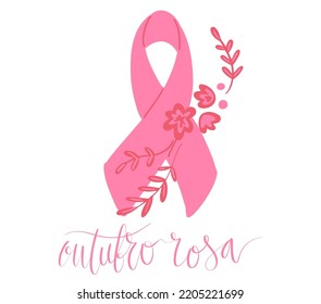 Outubro Rosa - Oktober Rosa in portugiesischer Sprache. Brasilianische Breast Cancer Awareness Kampagne Web-Banner. Handgeschriebener Schriftvektor.