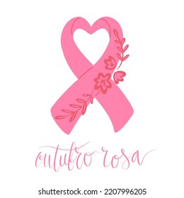 Outubro Rosa - Oktober Rosa in portugiesischer Sprache. Brasilianische Breast Cancer Awareness Kampagne Web-Banner. Handgeschriebener Schriftvektor.