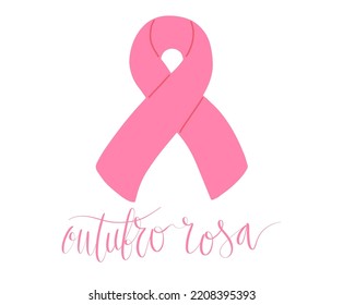 Outubro Rosa - Oktober Rosa in portugiesischer Sprache. Brasilianische Breast Cancer Awareness Kampagne Web-Banner. Handgeschriebener Schriftvektor.