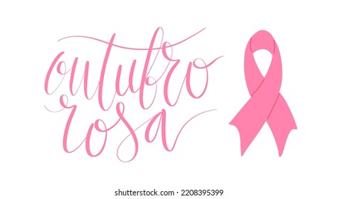 Outubro Rosa - Oktober Rosa in portugiesischer Sprache. Brasilianische Breast Cancer Awareness Kampagne Web-Banner. Handgeschriebener Schriftvektor.