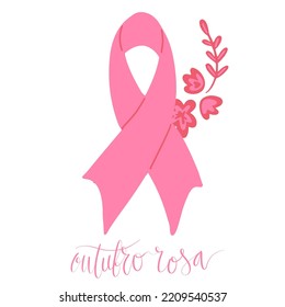 Outubro Rosa - Oktober Rosa in portugiesischer Sprache. Brasilianische Breast Cancer Awareness Kampagne Web-Banner. Handgeschriebener Schriftvektor.