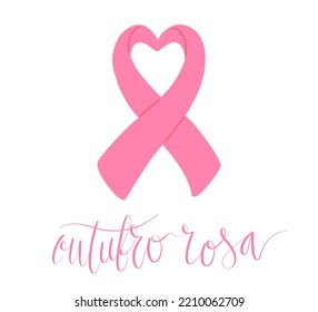 Outubro Rosa - Oktober Rosa in portugiesischer Sprache. Brasilianische Breast Cancer Awareness Kampagne Web-Banner. Handgeschriebener Schriftvektor.