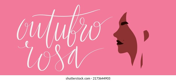 Outubro Rosa - Rosa Oktober in brasilianischer Sprache. Webbanner zur Brustkrebsaufklärung. Handgeschriebene Schrift.