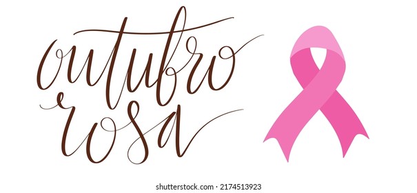 Outubro Rosa - Rosa Oktober in brasilianischer Sprache. Webbanner zur Brustkrebsaufklärung. Handgeschriebene Schrift.