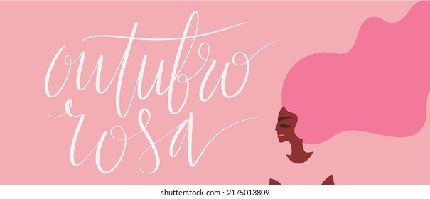 Outubro Rosa - Rosa Oktober in brasilianischer Sprache. Webbanner zur Brustkrebsaufklärung. Handgeschriebene Schrift.