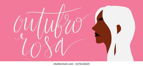 Outubro Rosa - Rosa Oktober in brasilianischer Sprache. Webbanner zur Brustkrebsaufklärung. Handgeschriebene Schrift.