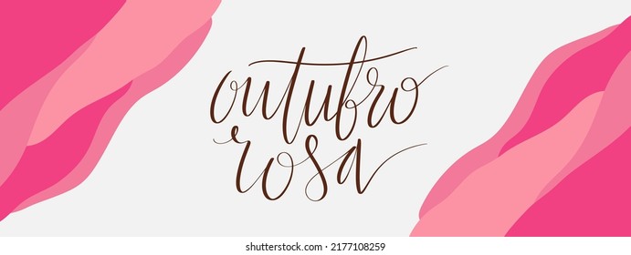 Outubro Rosa - Rosa Oktober in brasilianischer Sprache. Webbanner zur Brustkrebsaufklärung. Handgeschriebene Schrift.