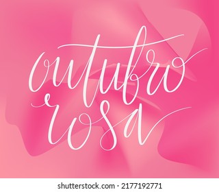 Outubro Rosa - Pink October in Brazilian language. Breast Cancer Awareness campaign web banner. Handwritten lettering art.