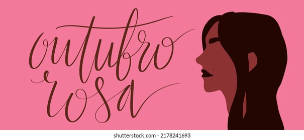 Outubro Rosa - Rosa Oktober in brasilianischer Sprache. Webbanner zur Brustkrebsaufklärung. Handgeschriebene Schrift.