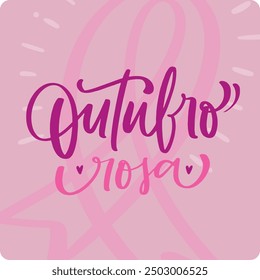 Outubro rosa. Octubre rosa en portugués brasileño. Letras modernas de la mano. Vector.