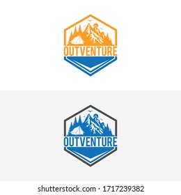 Montaña de la aventura, árbol, ilustración vectorial. Concepto de diseño de logotipos.