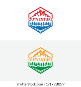 Montaña de la aventura, árbol, ilustración vectorial. Concepto de diseño de logotipos.