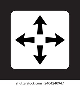 Vector de icono de flecha hacia afuera. Diseño del logo de Four Arrows. Ilustración del icono del vector de flecha hacia afuera en cuadrado aislado en fondo negro