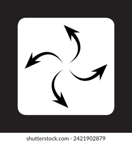 Outward arrow icon vector. Four Arrows logo design. Arrow pointing outward vector icon illustration in sqaure isolated on black background
