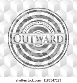 Outward grey emblem. Vintage with geometric cube white background