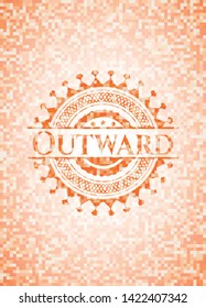 Outward orange tile background illustration. Square geometric mosaic seamless pattern with emblem inside.