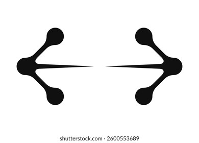 Outward pointing, bursting mini metaball arrows. Two horizontal direction symbols. Isolated on a white background.