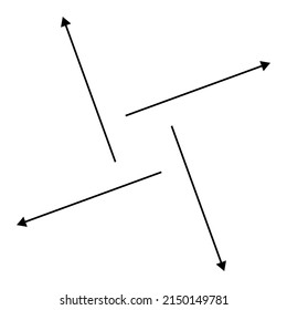Outward spiral, swirl, twirl arrows, pointers. Rotation, cycle, recycle, contortion and ripple icon, symbol