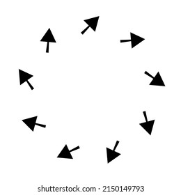 Outward spiral, swirl, twirl arrows, pointers. Rotation, cycle, recycle, contortion and ripple icon, symbol